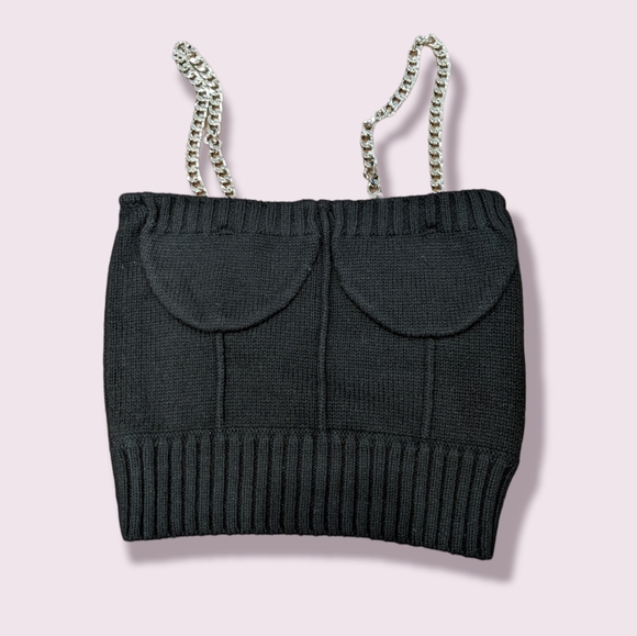 Zara Limited Edition A/W Collection Wool Alpaca Blend Bustier Tank w Chains S - Picture 5 of 9